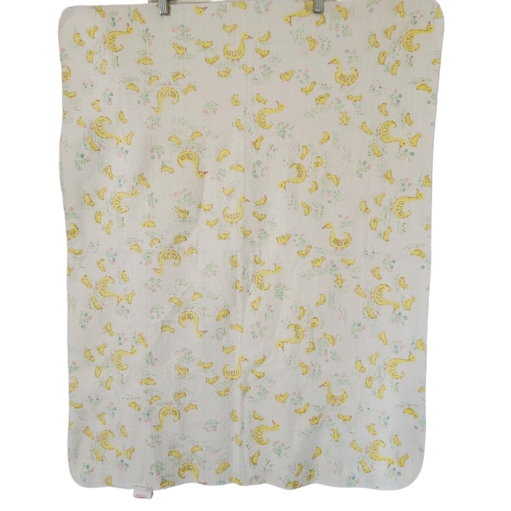 Vintage Momma Duck Babies Print Chatham White & Yellow Baby Receiving Blanket